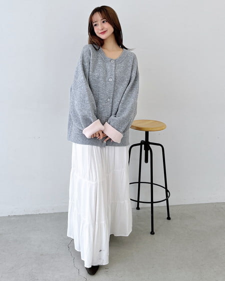 INGNI（イング） バイカラーニットカーディガン ｸﾞﾚｰ/ﾋﾟﾝｸ