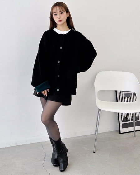 INGNI（イング） バイカラーニットカーディガン ｸﾛ/ｸﾞﾘｰﾝ