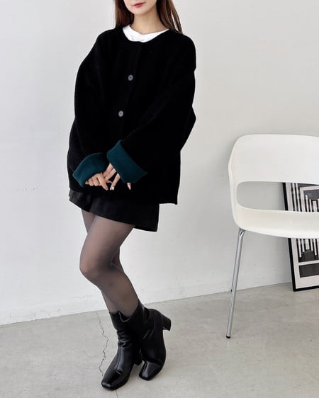 INGNI（イング） バイカラーニットカーディガン ｸﾛ/ｸﾞﾘｰﾝ