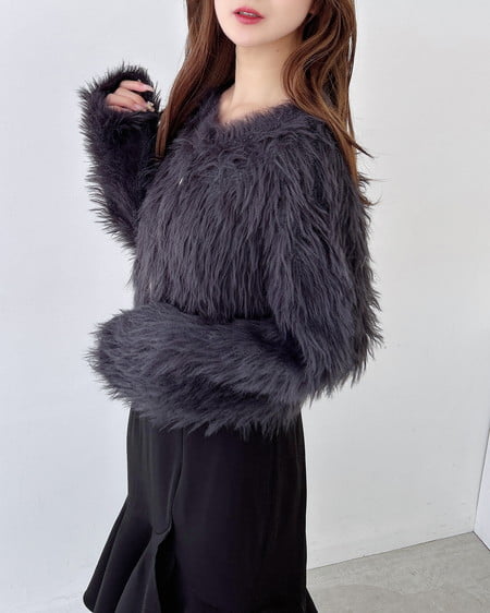 INGNI(イング) ショート丈金ボタンシャギーニットカーディガン チャコールグレー