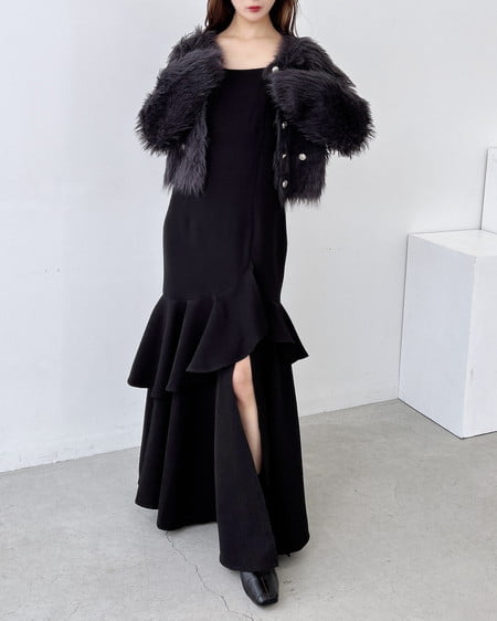 INGNI(イング) ショート丈金ボタンシャギーニットカーディガン チャコールグレー