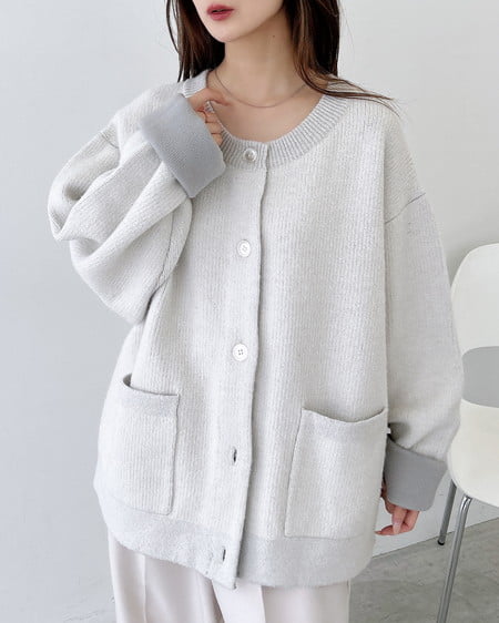 INGNI（イング） バイカラーニットカーディガン ｱｲﾎﾞﾘｰ/ﾗｲﾄｸﾞﾚｰ