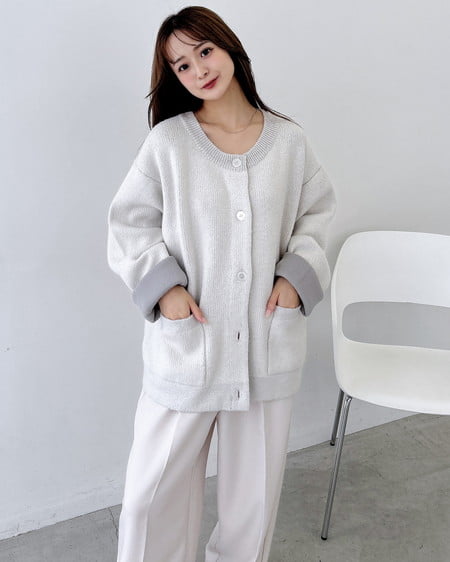 INGNI（イング） バイカラーニットカーディガン ｱｲﾎﾞﾘｰ/ﾗｲﾄｸﾞﾚｰ