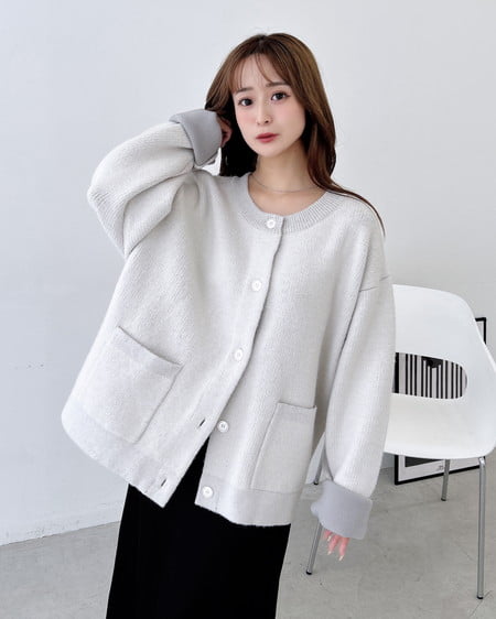 INGNI（イング） バイカラーニットカーディガン ｱｲﾎﾞﾘｰ/ﾗｲﾄｸﾞﾚｰ