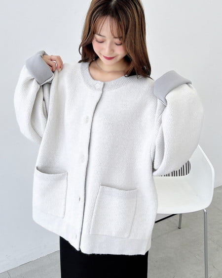 INGNI（イング） バイカラーニットカーディガン ｱｲﾎﾞﾘｰ/ﾗｲﾄｸﾞﾚｰ