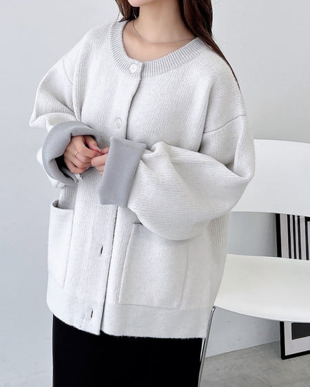 INGNI（イング） バイカラーニットカーディガン ｱｲﾎﾞﾘｰ/ﾗｲﾄｸﾞﾚｰ