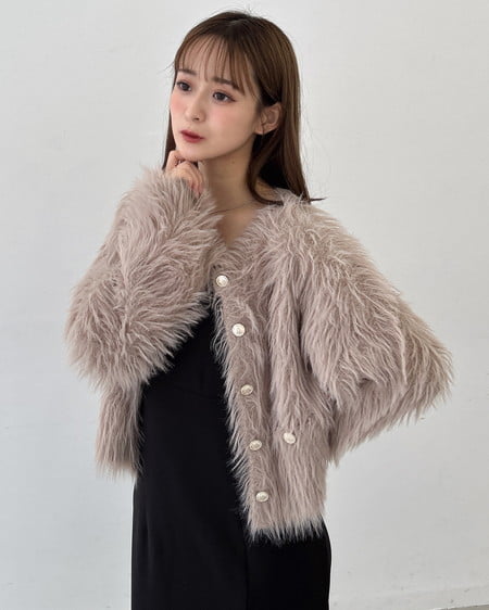 INGNI（イング） ショート丈金ボタンシャギーニットカーディガン ﾓｶ