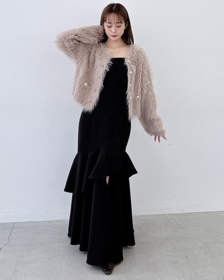 INGNI（イング） ショート丈金ボタンシャギーニットカーディガン ﾓｶ