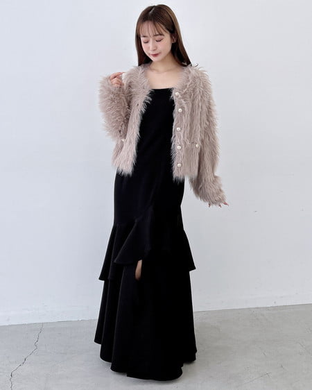 INGNI（イング） ショート丈金ボタンシャギーニットカーディガン ﾓｶ