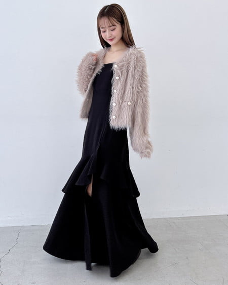 INGNI（イング） ショート丈金ボタンシャギーニットカーディガン ﾓｶ