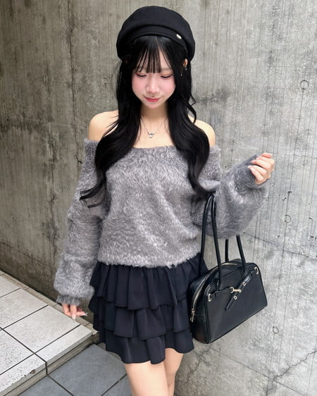 INGNI(イング) 2Wayショート丈シャギーニット チャコールグレー