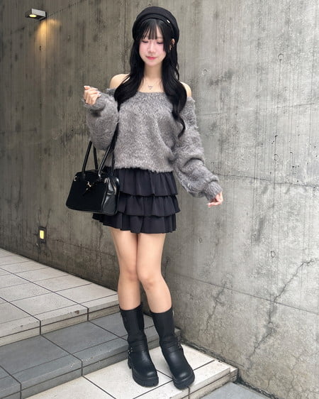 INGNI(イング) 2Wayショート丈シャギーニット チャコールグレー