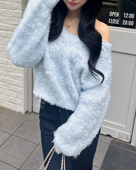 INGNI(イング) 2Wayショート丈シャギーニット サックス
