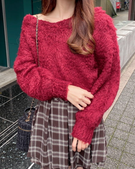 INGNI(イング) 2Wayショート丈シャギーニット ボルドー