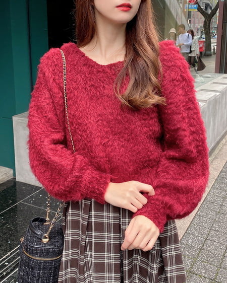 INGNI(イング) 2Wayショート丈シャギーニット ボルドー