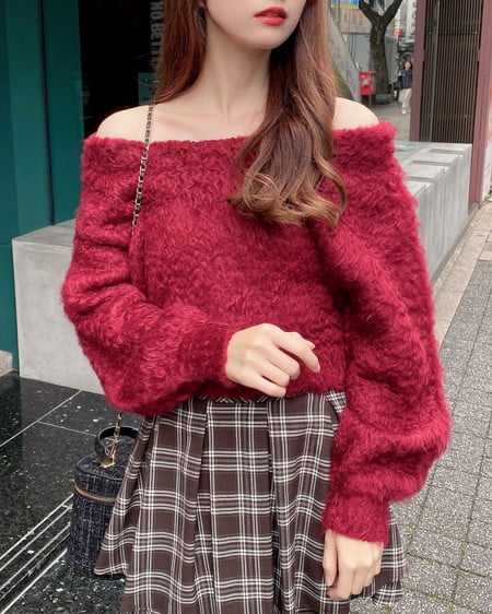 INGNI(イング) 2Wayショート丈シャギーニット ボルドー
