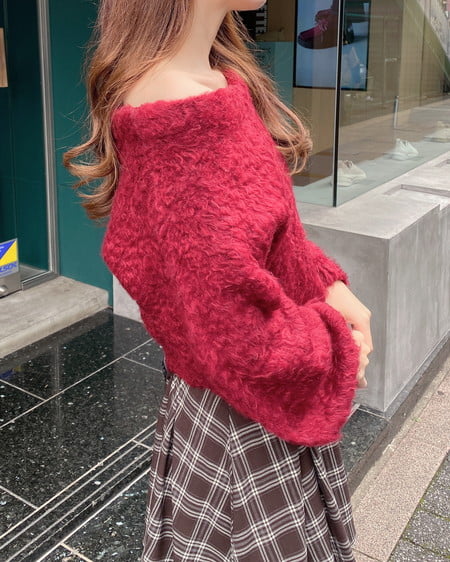 INGNI(イング) 2Wayショート丈シャギーニット ボルドー