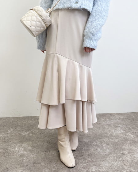 バックレースアップアシメティアードスカート