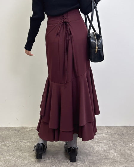 バックレースアップアシメティアードスカート