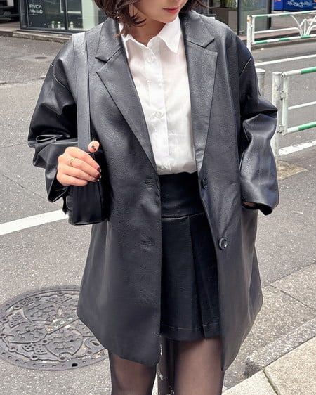 INGNI(イング) フェイクレザーテーラードジャケット クロ