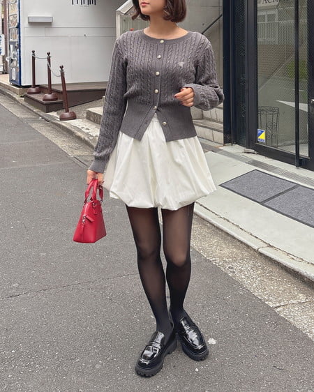 INGNI(イング) 胸刺繍金ボタンケーブルニットカーディガン ライトグレー