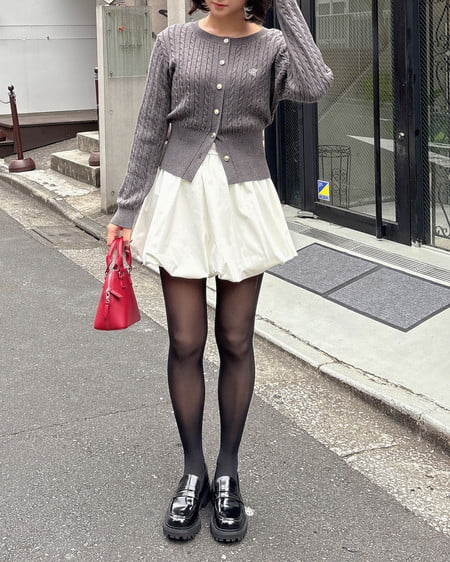 INGNI(イング) 胸刺繍金ボタンケーブルニットカーディガン ライトグレー