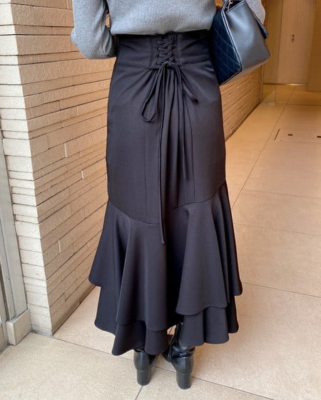 INGNI(イング) バックレースアップアシメティアードスカート クロ