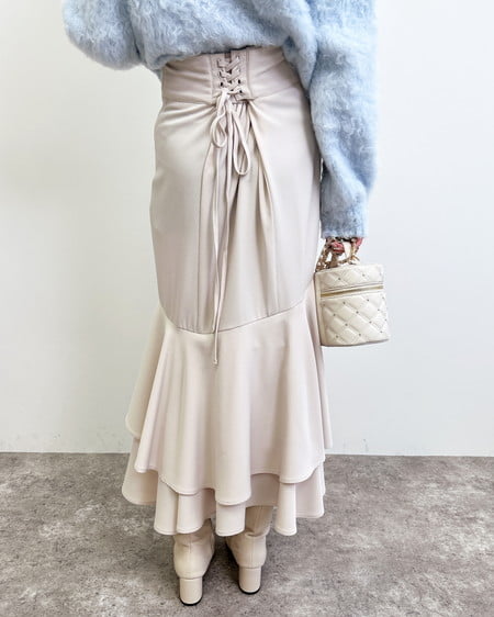 INGNI（イング） バックレースアップアシメティアードスカート ﾗｲﾄﾍﾞｰｼﾞｭ