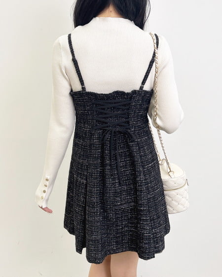 INGNI（イング） バックレースアップツイードミニキャミワンピース ｸﾛｵﾌ/ﾂｲｰﾄﾞ