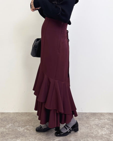INGNI(イング) バックレースアップアシメティアードスカート ボルドー