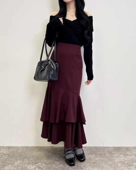 INGNI（イング） フロントツイストオフショルニット ｸﾛ