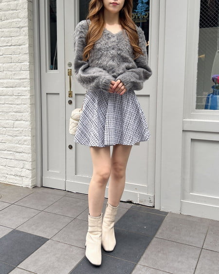 INGNI（イング） バックリボンツイードフレアスカパン ｵﾌ/ﾂｲｰﾄﾞ