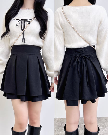 【11／4までの限定価格】バックレースアップタックフレアスカート