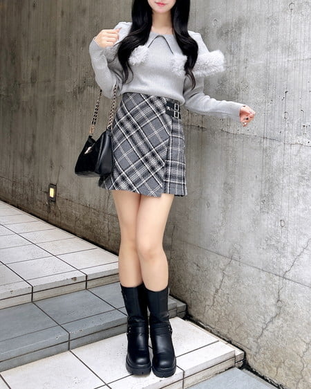 INGNI(イング) フェイクファー付ケープオフショルニット グレー