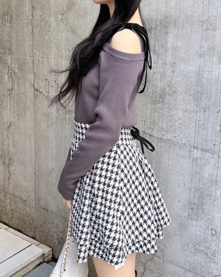 INGNI(イング) リブワンショルベロアリボンニット チャコールグレー