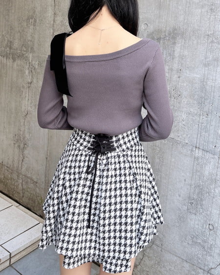 INGNI(イング) リブワンショルベロアリボンニット チャコールグレー