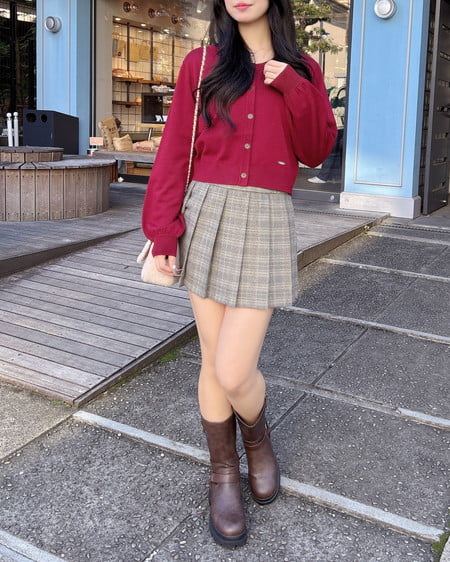 INGNI(イング) プレート付ニットカーディガン ボルドー