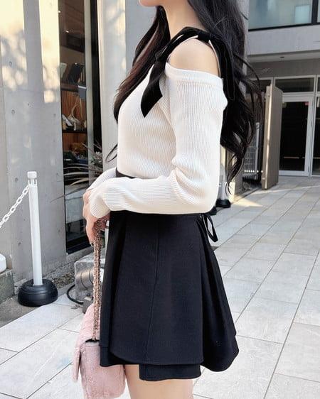 INGNI（イング） リブワンショルベロアリボンニット ｱｲﾎﾞﾘｰ