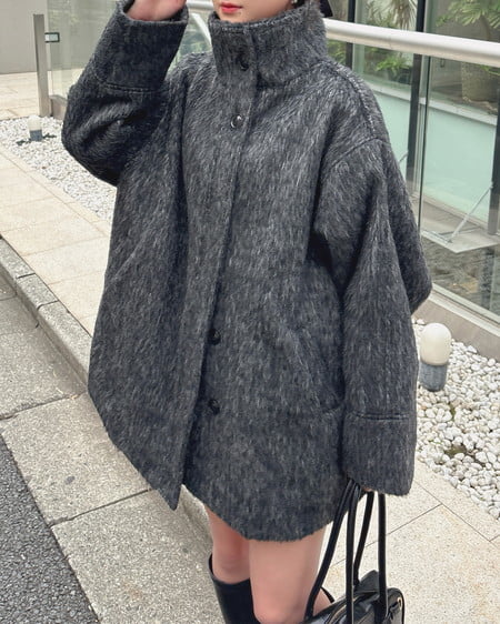 INGNI(イング) スタンドカラーシャギーコート ツィード