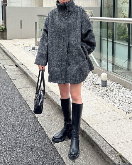 INGNI(イング) スタンドカラーシャギーコート ツィード