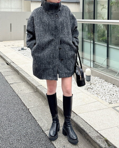 INGNI(イング) スタンドカラーシャギーコート ツィード