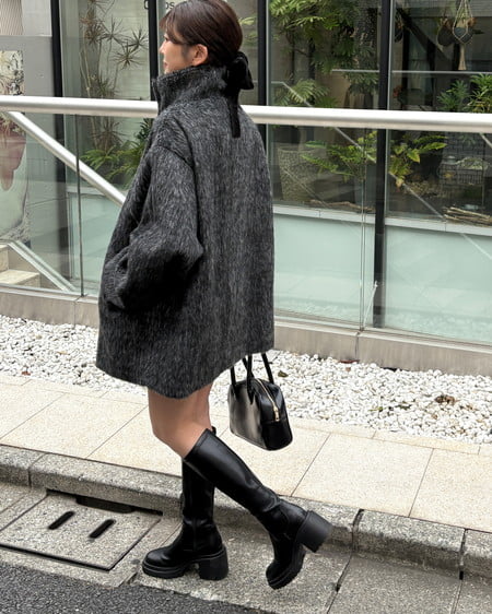 INGNI(イング) スタンドカラーシャギーコート ツィード