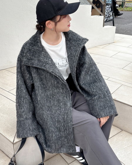 INGNI(イング) スタンドカラーシャギーコート ツィード