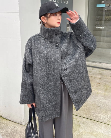 INGNI(イング) スタンドカラーシャギーコート ツィード