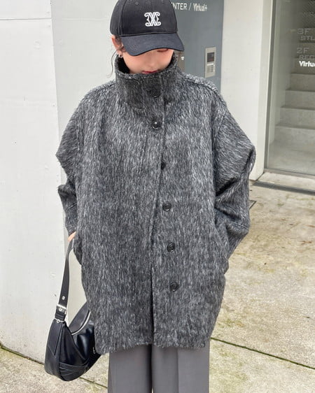 INGNI(イング) スタンドカラーシャギーコート ツィード