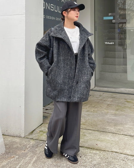 INGNI(イング) スタンドカラーシャギーコート ツィード