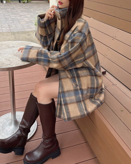 INGNI(イング) スタンドカラーシャギーコート チェック