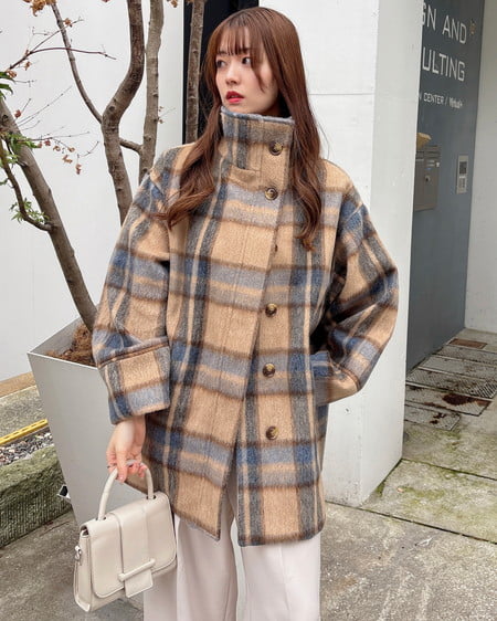 INGNI(イング) スタンドカラーシャギーコート チェック