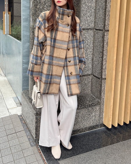 INGNI(イング) スタンドカラーシャギーコート チェック