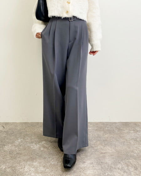 INGNI（イング） 共ベルト付ワイドパンツ ﾁｬｺｰﾙｸﾞﾚｰ